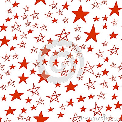 Seamless pattern, star in starfall sky, red white design Cartoon Illustration