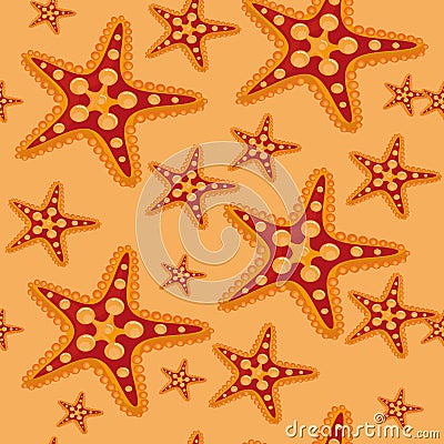 Seamless pattern. starfish. beige background. Vector Illustration