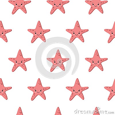 Seamless pattern with starfishes Cute nautical backgrounds. Marine life Background Cartoon Illustration