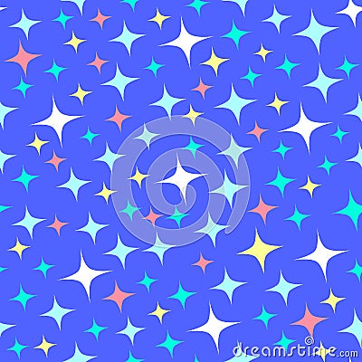 Seamless pattern with starlight sparkles, twinkling stars. Shining blue background. Night starry sky. Cartoon style. Stock Photo
