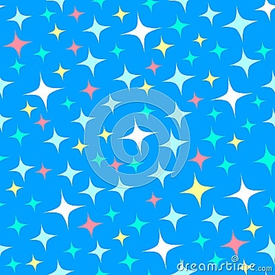 Seamless pattern with starlight sparkles, twinkling stars. Shiny blue background. Illustration of night starry sky. Cartoon style Stock Photo