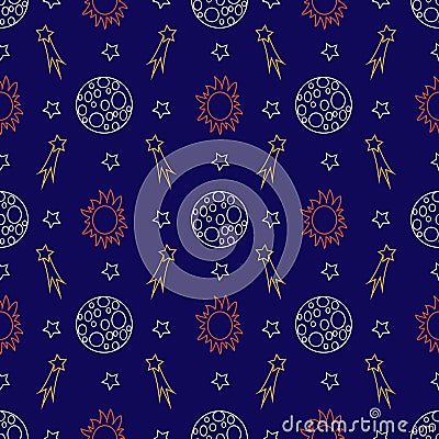 Seamless pattern with stars and comets on a blue background. Vector. Vector Illustration