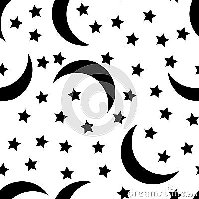 Seamless pattern with stars and the moon Vector Illustration