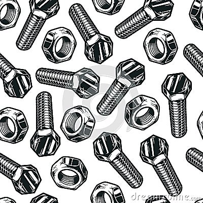 Seamless pattern of steel bolts and nuts Vector Illustration