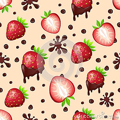 Seamless pattern with strawberries and chocolate Vector Illustration