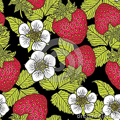 Seamless pattern with strawberries. Graphic stylized drawing. Vector Illustration