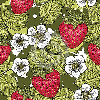 Seamless pattern with strawberries. Graphic stylized drawing. Vector Illustration