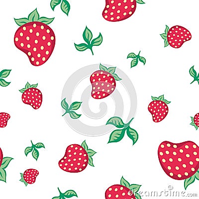 Seamless pattern strawberries and leaves on a white background Stock Photo