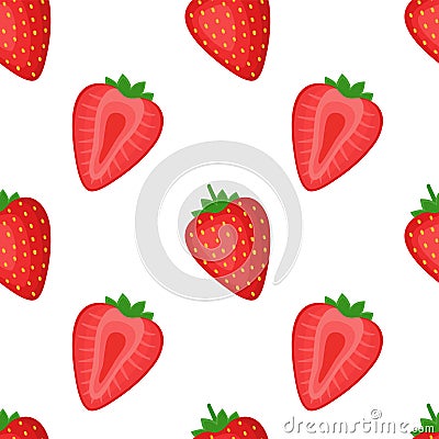 Seamless pattern with strawberries, whole berries and halves, vector illustration Vector Illustration