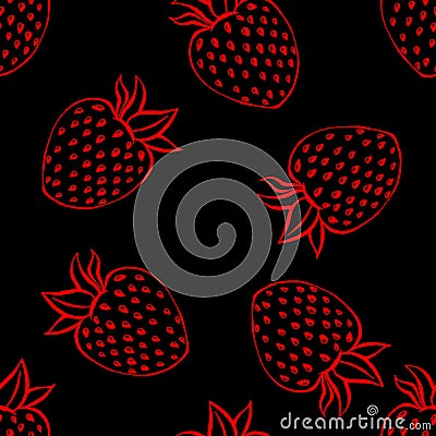 Seamless pattern with strawberry. Vector illustration of a seamless pattern of juicy strawberries. Hand drawn strawberry Vector Illustration