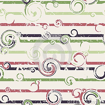 Seamless pattern with stylish spiral curls. Vector texture. Grunge Vector Illustration