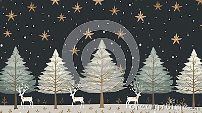 Christmas trees, reindeer, and stars on a modern grey backdrop Stock Photo