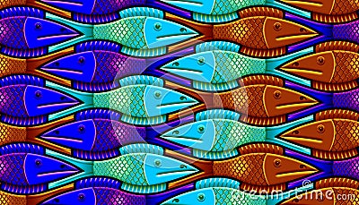 Seamless pattern with stylized fish Stock Photo