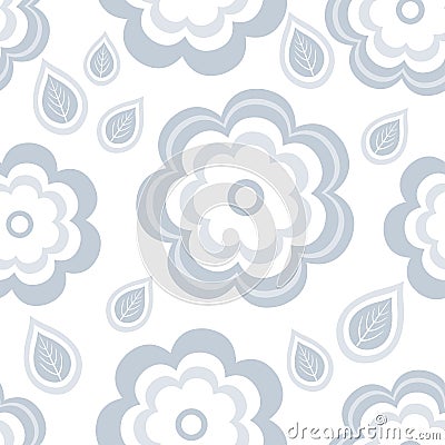 Seamless pattern with stylized grey flowers and leaves Vector Illustration