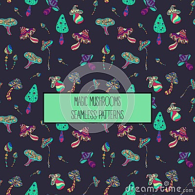 Seamless pattern of stylized magic mushrooms Vector Illustration