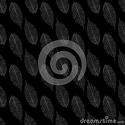 Seamless pattern with stylized skeletonized gray Leaves . Vector, Vector Illustration