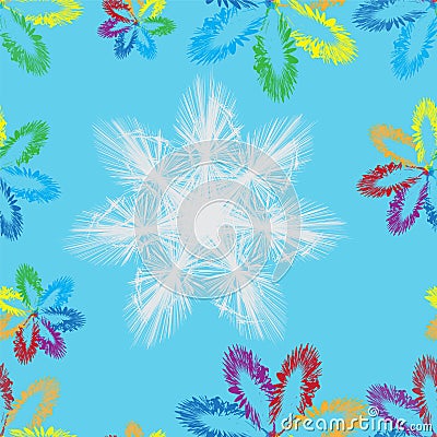 Seamless pattern with stylized white and rainbow snowflakes Vector Illustration