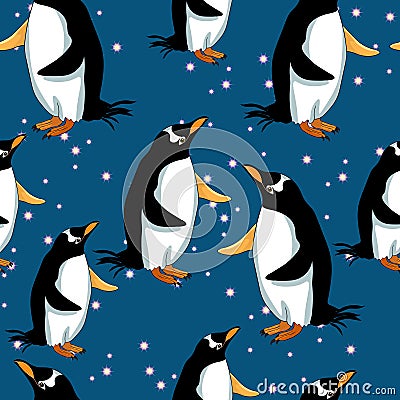 Seamless pattern Subantarctic penguin papuan Vector Vector Illustration