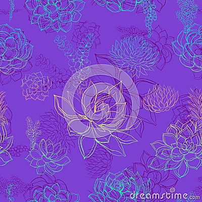 Seamless pattern with succulents. Rainbow. Graphics. Watercolor Stock Photo
