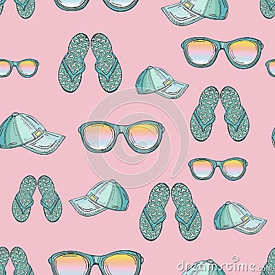 Seamless pattern of summer clothes isolated on a pink background Stock Photo