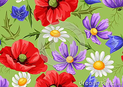 Seamless pattern with summer flowers. Vector Illustration
