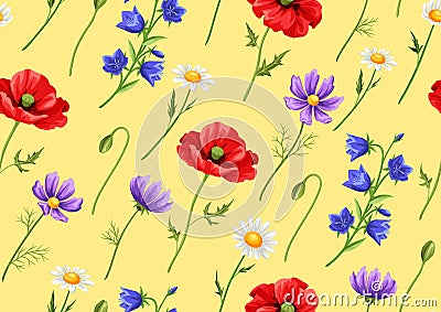 Seamless pattern with summer flowers. Vector Illustration