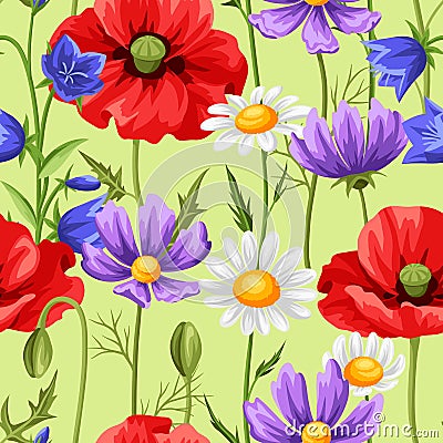 Seamless pattern with summer flowers. Vector Illustration