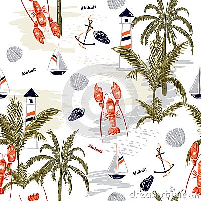 Seamless pattern summer tropical island of mediterranean Stock Photo