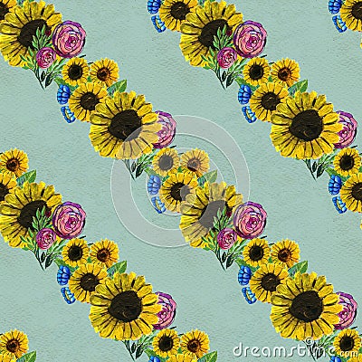 Seamless pattern with sunflowers Stock Photo