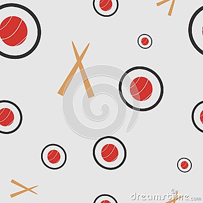 Seamless pattern with sushi and chopsticks holding. Vector Illustration