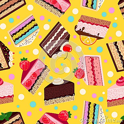 Seamless pattern of sweet baked vector cakes set Vector Illustration