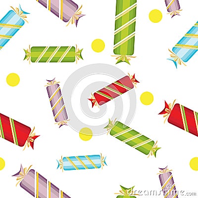 Seamless pattern of sweet, bright,multi-colored candy with bows Vector Illustration