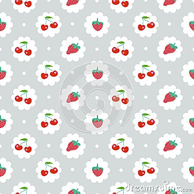 Seamless pattern with sweet cherry and strawberries. Vector Illustration