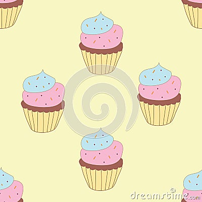 Seamless pattern with sweet cupcakes. Vector illustration background. Vector Illustration