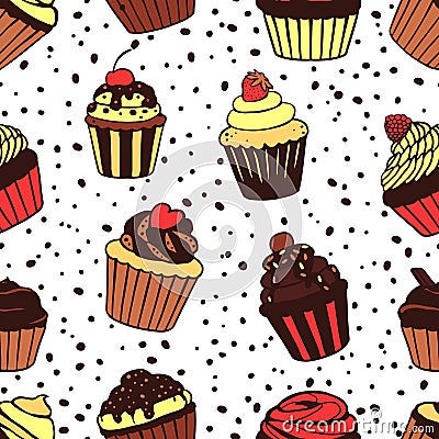 Seamless pattern with sweet cupcakes Vector Illustration