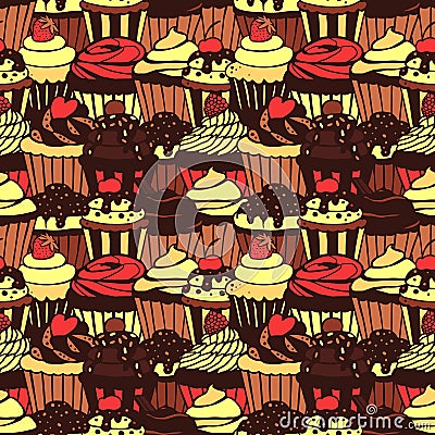 Seamless pattern with sweet cupcakes Vector Illustration