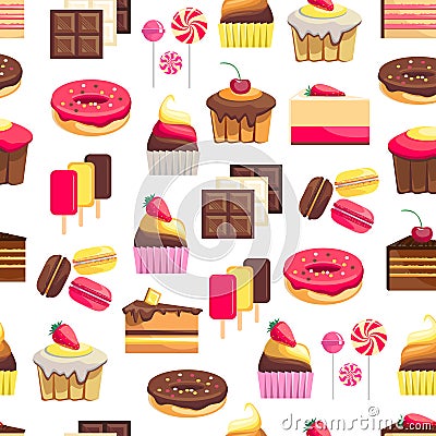 Seamless pattern with sweet dessert objects Vector Illustration