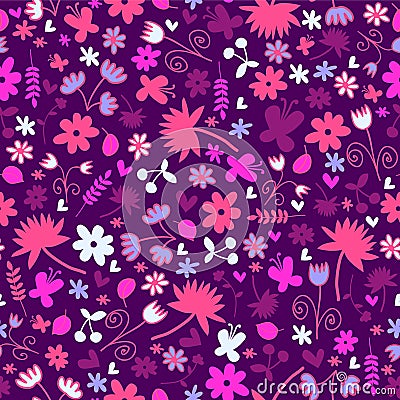 Seamless pattern with sweet floral elements Vector Illustration