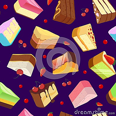 Seamless pattern with sweets and cakes isolate on dark background. Vector illustrations Vector Illustration