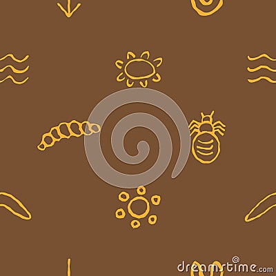 Seamless pattern with symbols of Australian aboriginal art Vector Illustration