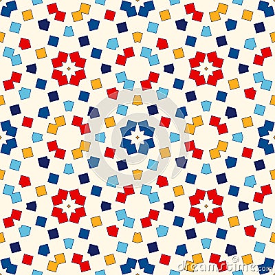 Seamless pattern with symmetric geometric ornament. Abstract repeated bright squares and rhombuses background. Vector Illustration