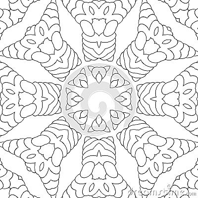 Seamless pattern, symmetric ornament, mandala, kaleidoscope for coloring. Stock Photo