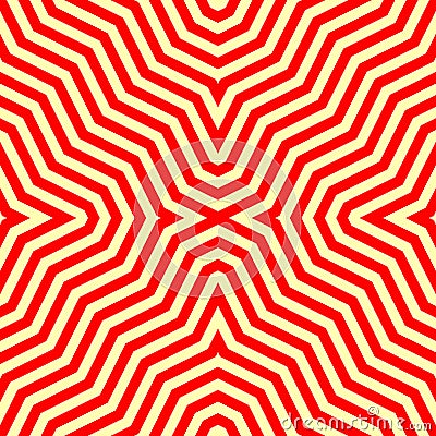 Seamless pattern with symmetric ornament. Red abstract on yellow background. Psychedelic wallpaper. Lines motif. Vector Vector Illustration
