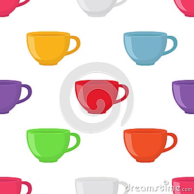 Seamless pattern of tea cup in cartoon flat style. Vector illustration Vector Illustration