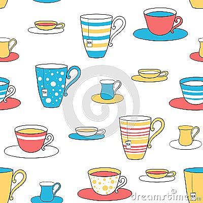 Seamless pattern of tea cups Vector Illustration