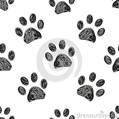 Seamless pattern for textile design. Black and white paw print pattern Vector Illustration