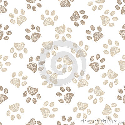 Seamless pattern for textile design. Seamless light brown colored paw print Vector Illustration