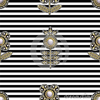 Seamless pattern from textile embroidered patches with sequins, beads and pearls. Vector illustration. Vector Illustration