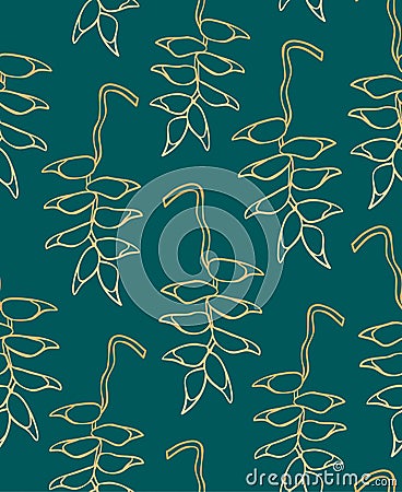 Seamless pattern texture with hanging heliconia tropical outlined flowers Vector Illustration