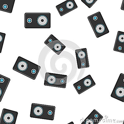 Seamless pattern, texture of modern musical black speakers for playing music tracks, melodies, technology isolated Vector Illustration